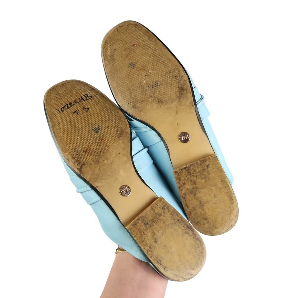 Zara Light Blue Leather Slip-On Loafer Mules Flats Size 39 - Picture 5 of 8